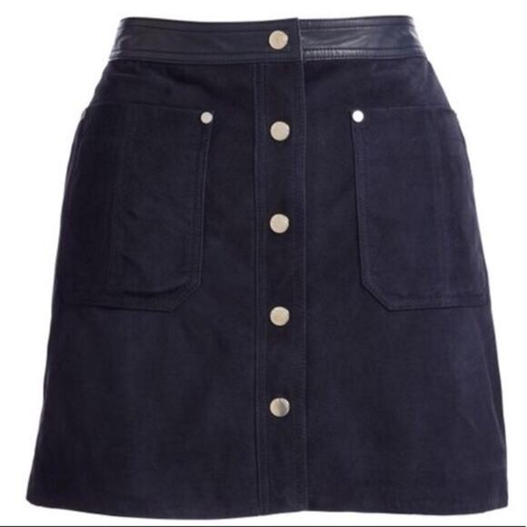 Rag & Bone Siggy Navy Suede Snap Front Mini Skirt - Picture 2 of 7